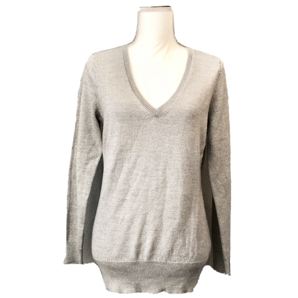 New York & Company Silver Glitter V-Neck Sweater
